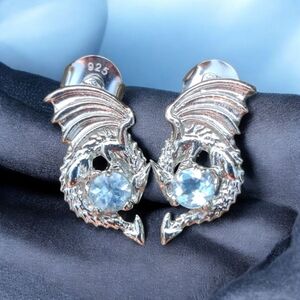 🐉 Sterling Silver Aquamarine Dragon Earrings